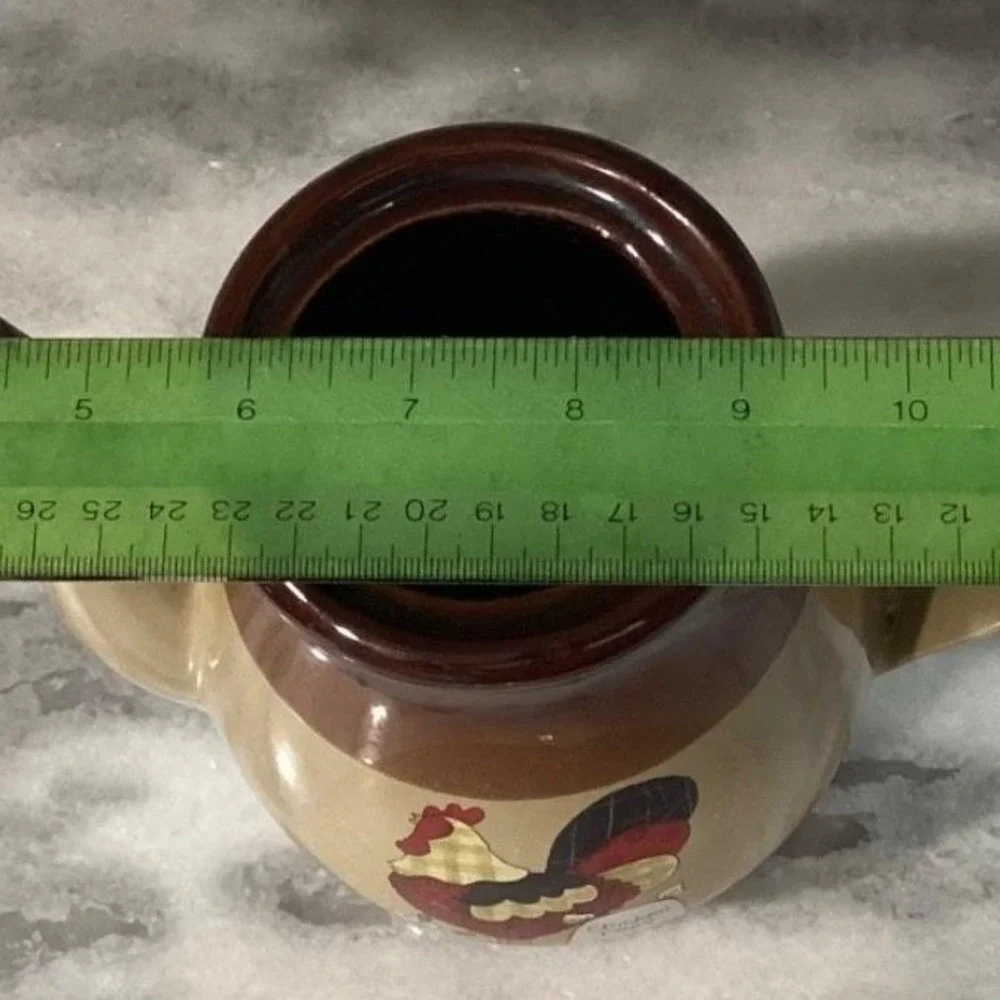 Tricolor Brown Large Teapot, Vintage Rooster 